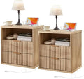 LEYAOYAO Fluted Nightstand Set of 2 with Charging Station,23" Modern Nightstand with Wood Grain Top, 2 Drawer End Table w/Storage, BedsideTable for Bedroom, Living Room, Natural