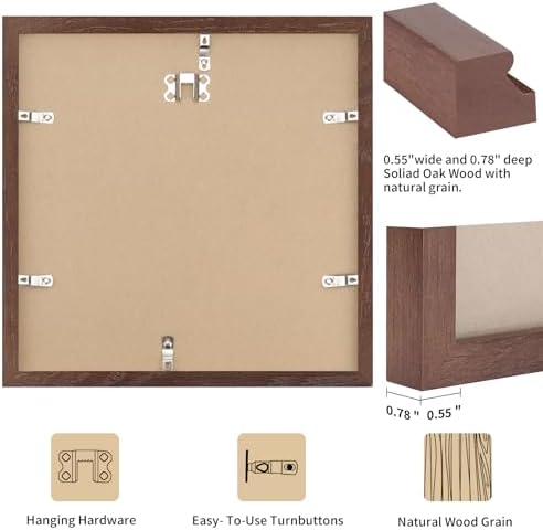 puthiac 10x10 Solid Oak Wood Picture Frame, Walnut, 1 Pack
