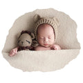 Zeroest Newborn Photography Outfits Boy Girl Bear Props Baby Photoshoot Crochet Bonnet Stuffed Animals for Newborn Photo - color: Light Camel