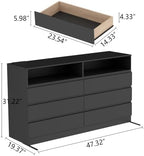 Gyfimoie Black 6-Drawer Dresser for Bedroom w/Power Outlet and LED Light