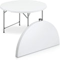 MoNiBloom 4Ft Round Folding Table, Indoor Outdoor Plastic Dining Card Table with Handle and Lock for Picnic Party Banquet Wedding, White