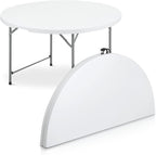 MoNiBloom 4Ft Round Folding Table, Indoor Outdoor Plastic Dining Card Table with Handle and Lock for Picnic Party Banquet Wedding, White
