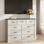 Farmhouse 9 Drawer Dresser for Bedroom, 55" White Dresser with TV Stand