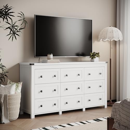 Xixini 59.1" Wide 9-Drawer Farmhouse Dresser for Bedroom, White
