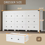 BORNOON 9-Drawer Dresser, Modern Wooden Storage Chest of Drawers, Dresser TV Stand, Wood Drawer Organizer with Metal Handles for Bedroom, Living Room, Hallway