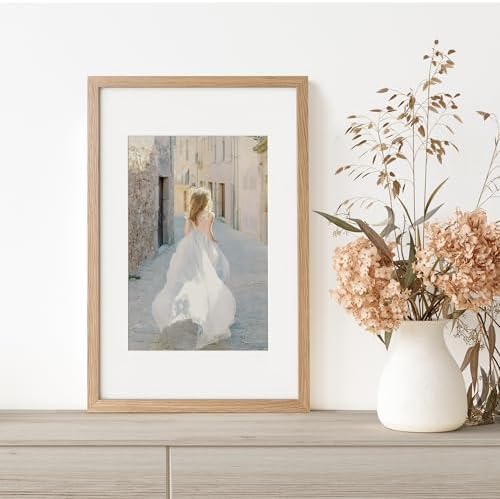11x17 Picture Frame, Solid Oak Wood 11x17 Poster Frame with Mat to 8x12