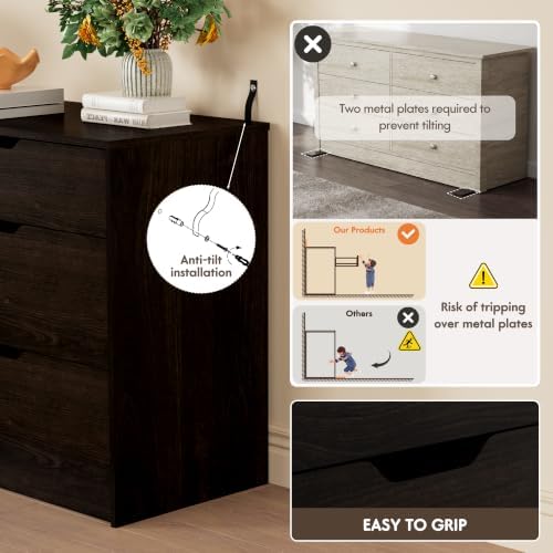 YESHOMY Dresser for Bedroom, 47.2" Modern Wood Chest with 6 Drawers