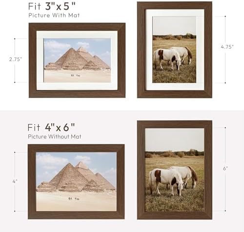 4x6 Picture Frame, Solid Oak Wood 4x6 Picture Frames with Mat to 3x5