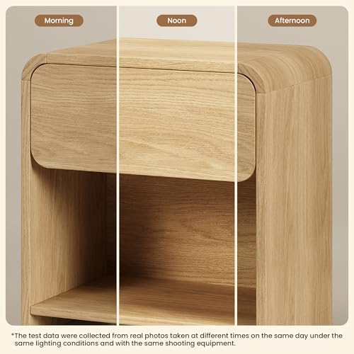 Modern Curved Nightstands Set of 2 with Open Shelf,Natural Oak