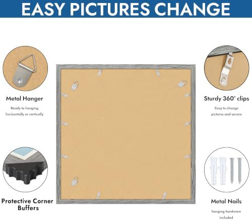 Hongkee 20x20 Frame Set of 4, 20 x 20 Grey Wood Style(Mat 16x16)