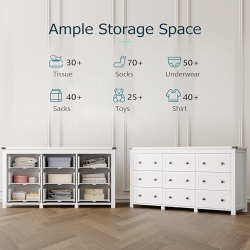 Xixini 59.1" Wide 9-Drawer Farmhouse Dresser for Bedroom, White