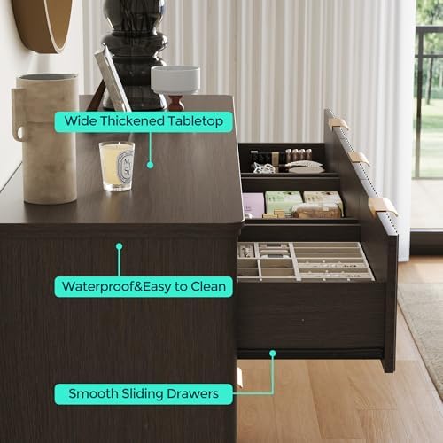 LINSY Fluted 9 Drawer Dresser for Bedroom, 58" Wide Mid-Century Modern Tall Chest of Drawers, Deep Storage Dresser with Curved Corner Design, Large Accent Wood Cabinet for Bedroom, Walnut