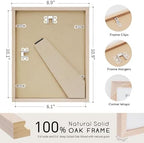 puthiac 8x10 Solid Oak Wood Picture Frame with 6x8 Mat, Natural Oak, 1 Pack