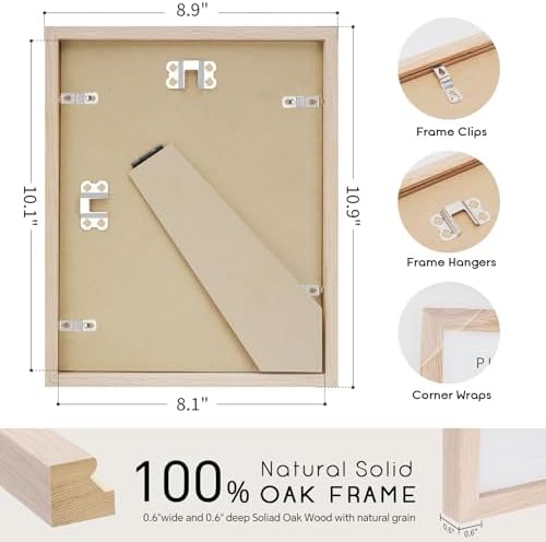 puthiac 8x10 Solid Oak Wood Picture Frame with 6x8 Mat, Natural Oak, 1 Pack