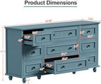 Scurrty Blue 9 Drawer Dresser, Large Chest of Drawers for Closet Storage