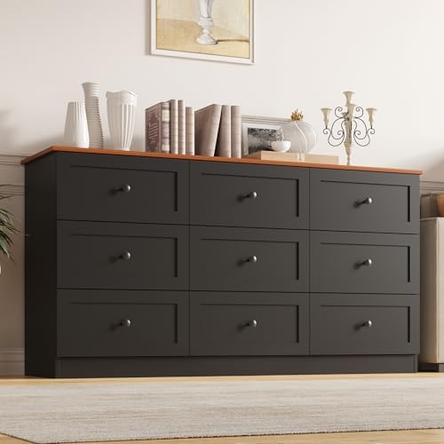 Furnify 9 Drawer Dresser, 59" Wide Dresser for Bedroom, Black