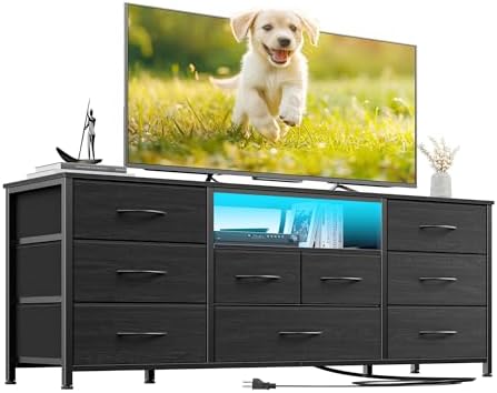 Furnulem 55" Dresser for Bedroom, 9 Drawer Dresser TV Stand for 55"-65" TV
