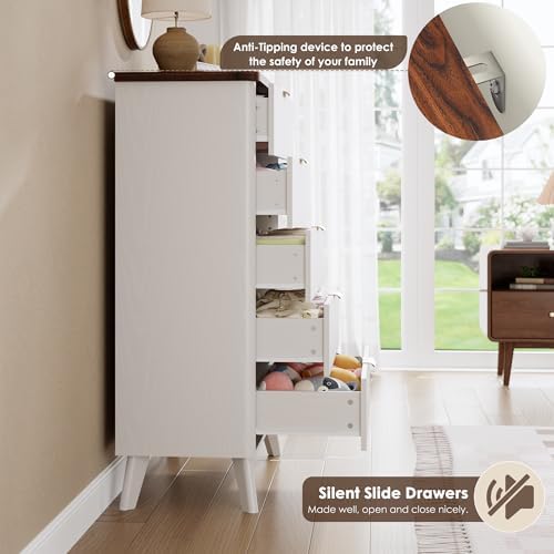 GarveeHome Fluted Dresser for Bedroom with 5 Deep Drawers, White