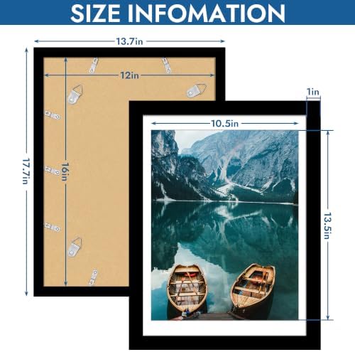 Hongkee 12x16 Picture Frame Set of 4, 12 x 16 Black Wood Style(Mat 11x14)