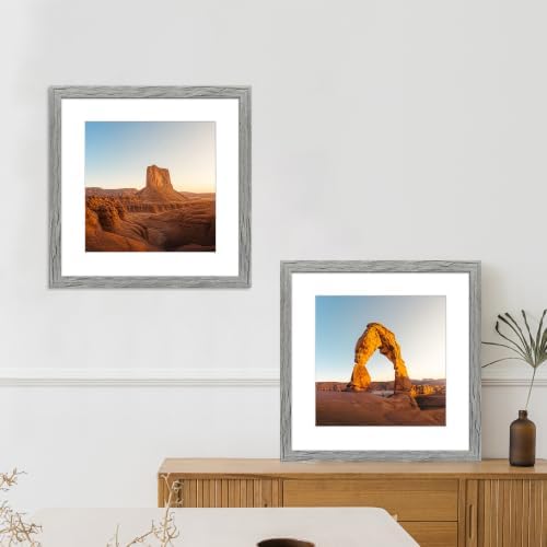 Hongkee 16x16 Frame Set of 4, 16 x 16 Grey Wood Style(Mat 12x12)
