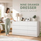 Spaco White 9 Drawer Dresser for Bedroom,Modern Long Dresser with Deep Drawer,Large Storage Chest of Drawer,Wood Bedroom Storage Organizer Furniture Drawers for Living Room