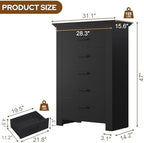 5 Drawer Dresser for Bedroom, Wood Dresser Chests of Drawers with Metal Handle, 47" Tall Vintage Design Storage Dressers for Bedroom, Cabinet Organizer Drawers for Hallway, Entryway, Closet, Black
