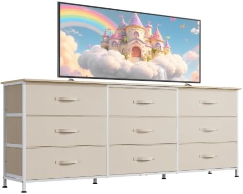 WLIVE Dresser TV Stand for 75 Inch TV, 9 Drawer Dresser for Bedroom
