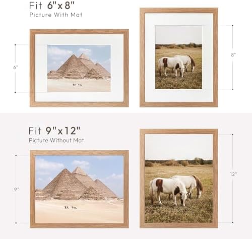9x12 Wood Frame, Solid Oak 9x12 Picture Frame with Mat to 6x8