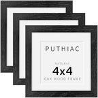 puthiac 4x4 Solid Oak Wood Picture Frames, Black, 3 Pack