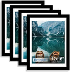 Hongkee 12x16 Picture Frame Set of 4, 12 x 16 Black Wood Style(Mat 11x14)