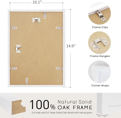 puthiac 10x14 Solid Oak Wood Picture Frame, White, 1 Pack
