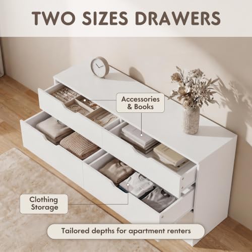 YESHOMY Dresser for Bedroom, 47.2" Modern Wood Chest with 6 Drawers, White
