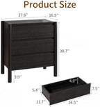 CHUWELL 27.6" Wide Black 3 Drawer Dresser for Bedroom with Solid Wood Legs