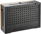 Bamboo Cable Management Box with Magnetic Lid - 12,6x7,8x4.3 in - Durable Cable Organizer to Hide Cords & Power Strip - Wall Mountable - Including Hardware - for Home, Office, Desk & More (Black)