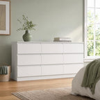 Spaco White 9 Drawer Dresser for Bedroom,Modern Long Dresser with Deep Drawer,Large Storage Chest of Drawer,Wood Bedroom Storage Organizer Furniture Drawers for Living Room
