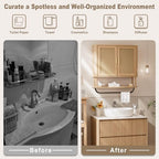 INNOD Rattan Bathroom Wall Cabinet with Towel Bar, Wall-Mounted Medicine Cabinet with Adjustable Wood Shelf & Doors, Over the Toilet Storage Cabinet for Laundry Room & Kitchen & Living Room