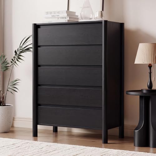 HOUROM Black Dresser for Bedroom,45" Tall 5 Drawer Mid Century Modern Chest