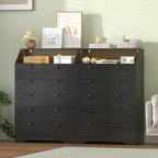 Black Dresser Tall 5 Drawer Dresser for Bedroom, Wood Chest of Drawers with LED Lights, Charging Station, Metal Handles, Modern Storage Cabinet and Organizer Drawers for Living Room, Hallway