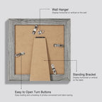Hongkee 6x6 Picture Frame Set of 4, Made of Glass and Grey Wooden Frame - Display Picture 4x4 with Mat or 6 x 6 Without Mat, 6x6 Photo for Wall or Tabletop