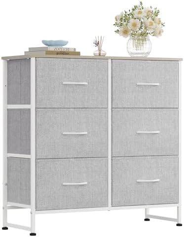 WLIVE Dresser for Bedroom with 6 Drawers, Light Grey