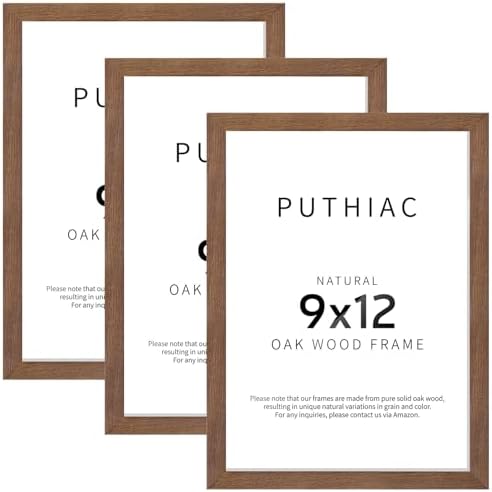 puthiac 9x12 Solid Oak Wood Picture Frames, Walnut, 3 Pack