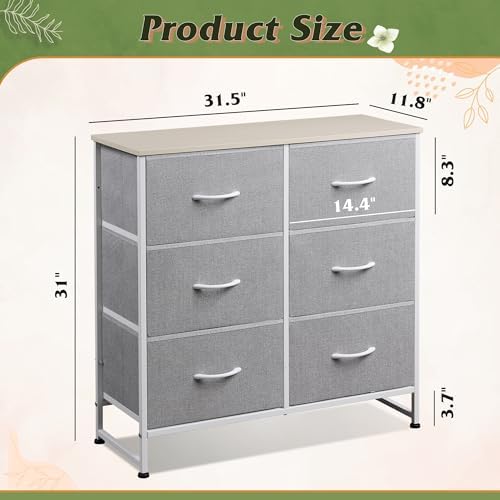 WLIVE Dresser for Bedroom with 6 Drawers, Light Grey