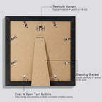 Hongkee 10x10 Picture Frame Set of 4, Made of Glass and Rustic Black Wooden Frame - Display Picture 8x8 with Mat or 10 x 10 Without Mat, 10 by 10 Photo for Wall or Tabletop