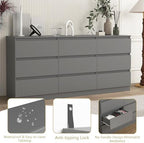 Grey 9 Drawer Dresser for Bedroom,Modern Long Dresser with Deep Drawers,Wide Storage Chest of Drawer,Wood Bedroom Storage Organizer Drawers forBedroom