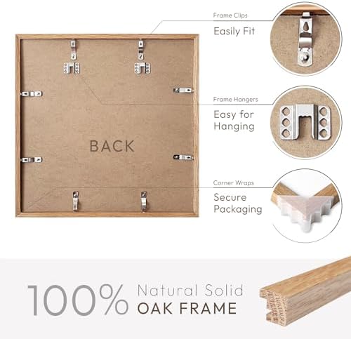 12x12 Wood Frame, Solid Oak 12x12 Picture Frames with Mat to 8x8