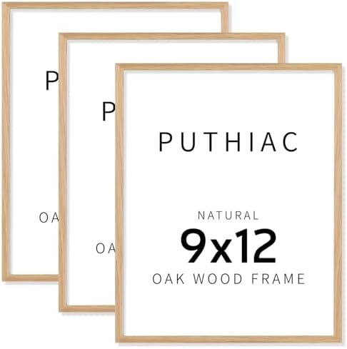 puthiac 9x12 Solid Oak Wood Picture Frames, Natural Oak, 3 Pack