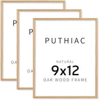 puthiac 9x12 Solid Oak Wood Picture Frames, Natural Oak, 3 Pack