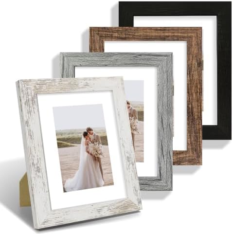 Hongkee 6x8 Picture Frame Set of 4, Made of Real Glass and Multicolour Frame - Display Picture 4x6 with Mat or 6x8 Without Mat, 6 by 8 Photo for Wall or Tabletop