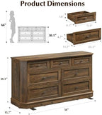 7 Drawers Dresser for Bedroom, 54" Wide Chest of Drawers w/Charging Station