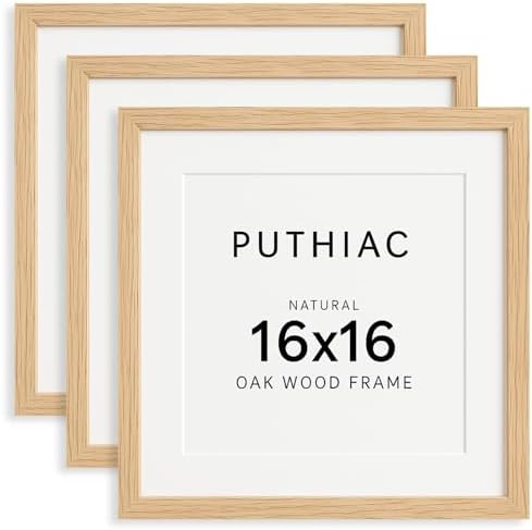 puthiac 16x16 Solid Oak Wood Picture Frames, Natural Oak, 3 Pack